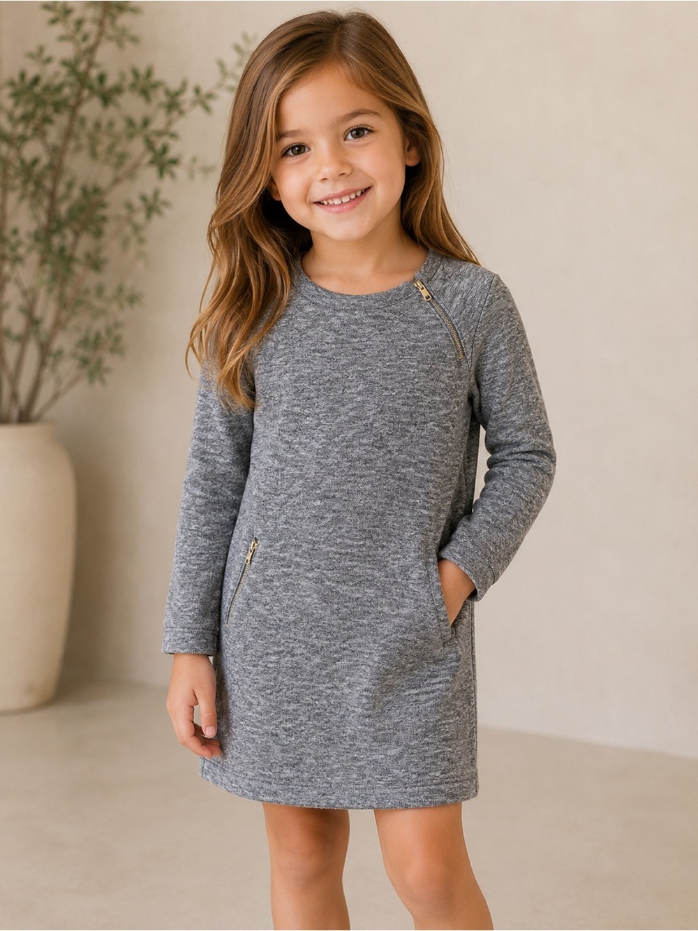 • Chloe • Girls Long Sleeve Knit Dress Gray
4